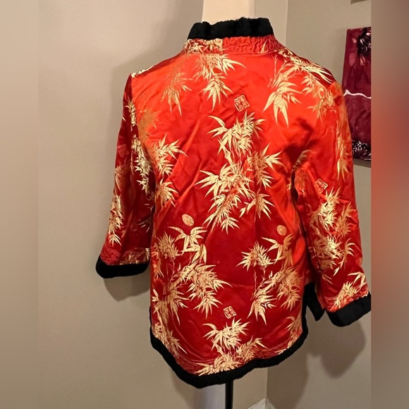 Vintage Chinese Silk Jacket Brocade Trimmed & Lined in lambs wool, size small - Picture 2 of 7